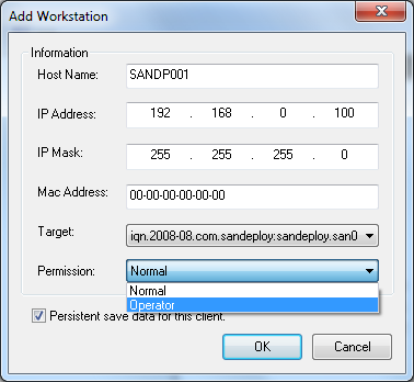 SANDeploy iSCSI SAN iSCSI Boot Target Add Workstation