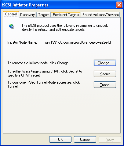 SANDeploy iSCSI SAN iSCSI Boot Target Log on with MS Initiator 1