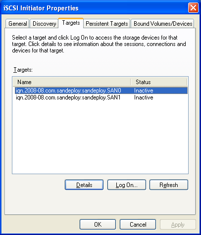 SANDeploy iSCSI SAN iSCSI Boot Target Log on with MS Initiator 4