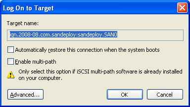 SANDeploy iSCSI SAN iSCSI Boot Target Log on with MS Initiator 5