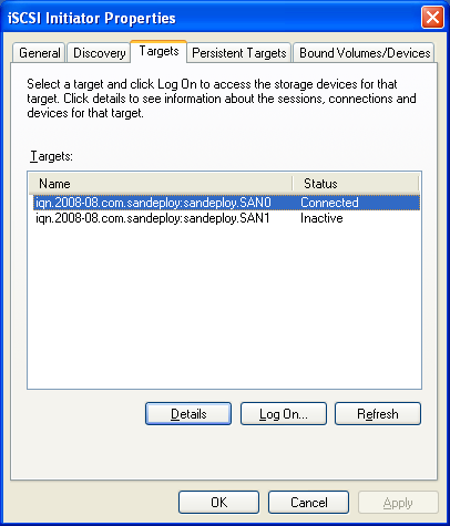 SANDeploy iSCSI SAN iSCSI Boot Target Log on with MS Initiator 6