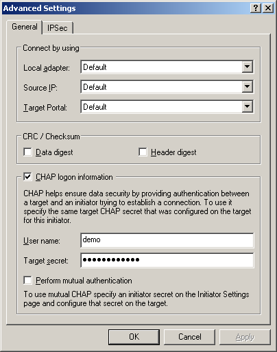 SANDeploy iSCSI SAN iSCSI Boot Target Log on with MS Initiator 5 1