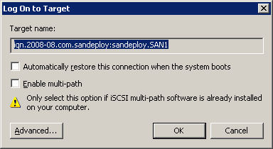 SANDeploy iSCSI SAN iSCSI Boot Target Log on with MS Initiator 5