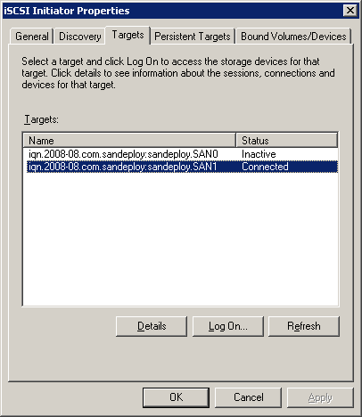 SANDeploy iSCSI SAN iSCSI Boot Target Log on with MS Initiator 6