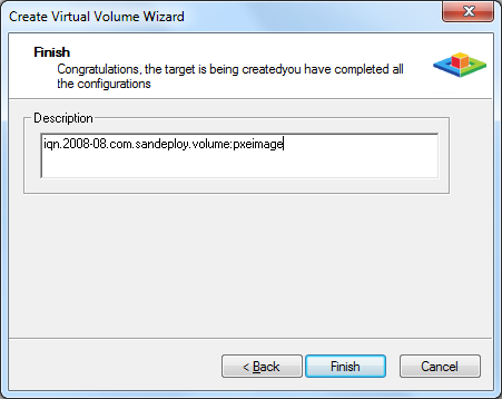 SANDeploy iSCSI SAN iSCSI Boot Target Create Volume 4